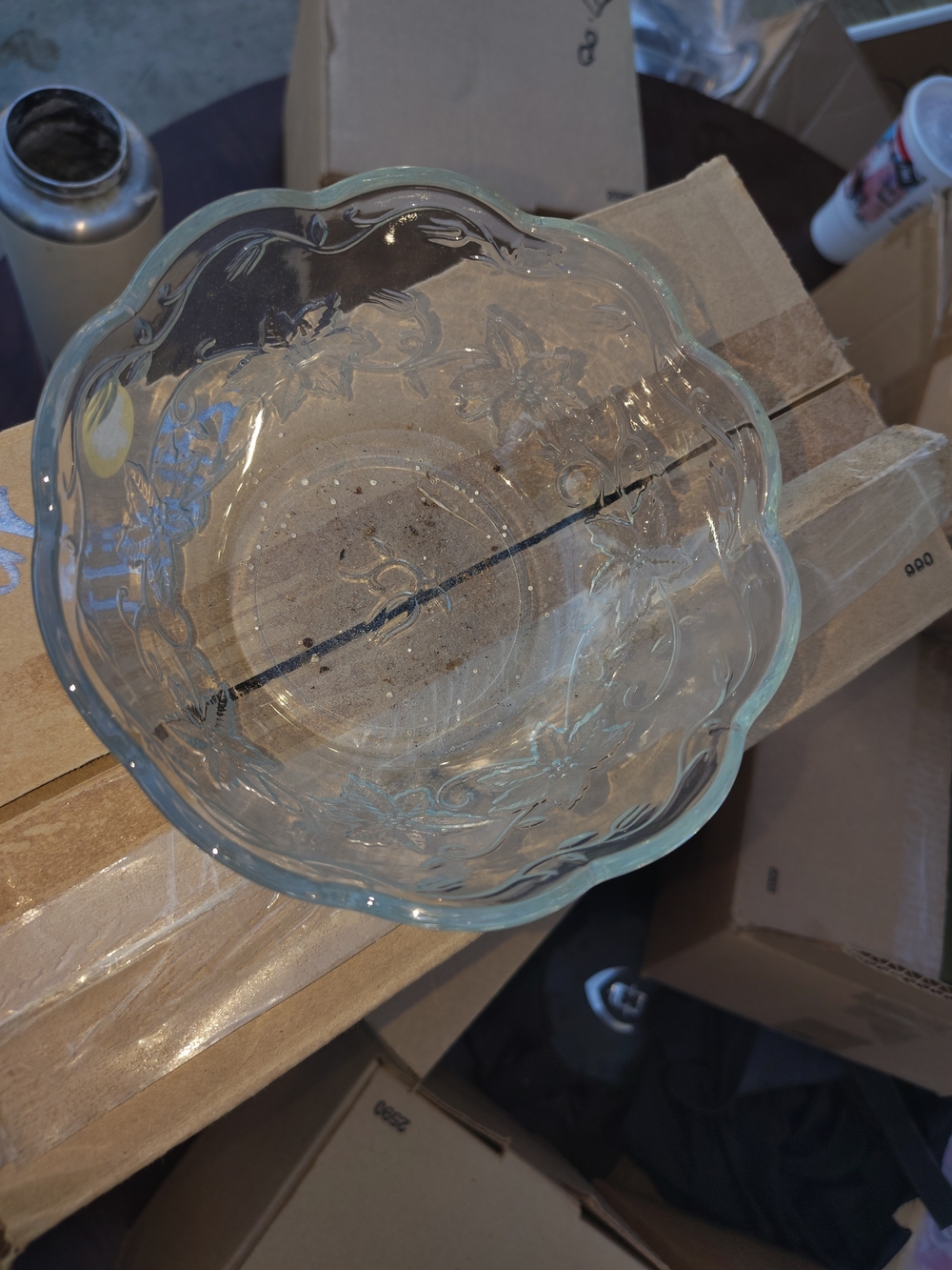Clear Floral Glass Decorative Bowl - Home Art